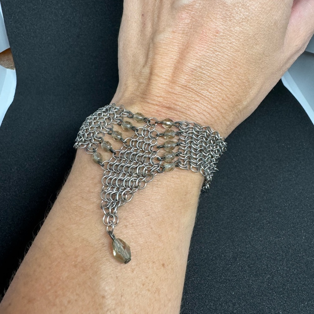 Unique Silver Mesh Beaded Bracelet